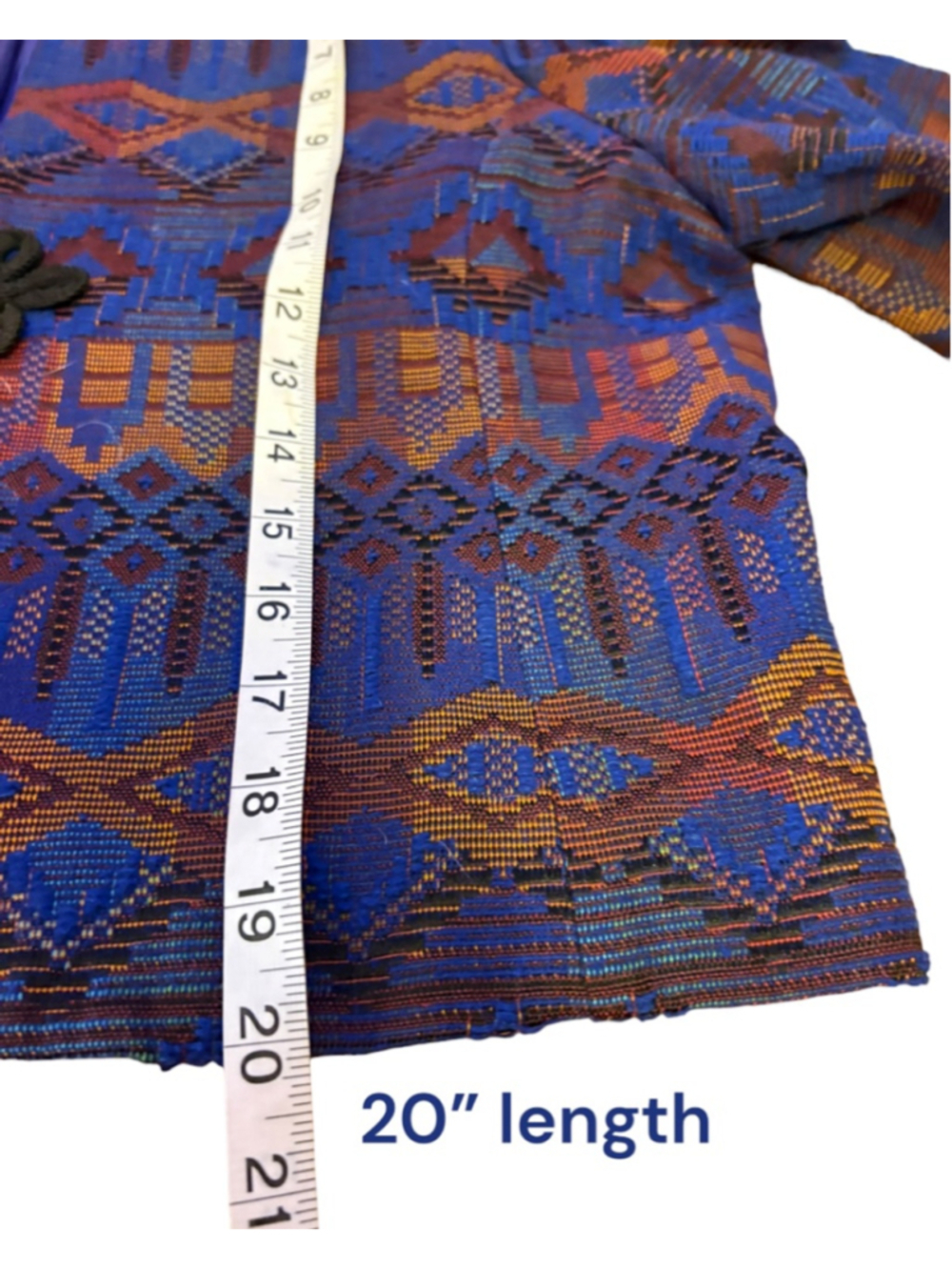 Vintage 80s Blue Copper Jacquard Cropped Evening Jacket,M, Frog Closure Boutique - Picture 11 of 13